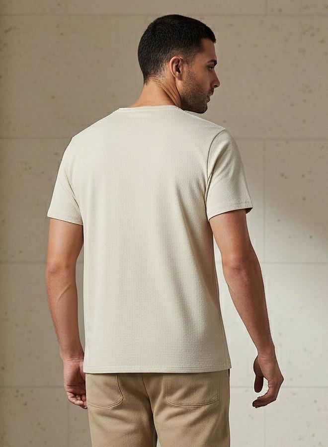 Iconic Men Slim Fit Round Neck Short Sleeve Popcorn Textured T-shirt - Image 3