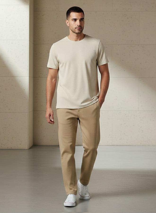 Iconic Men Slim Fit Round Neck Short Sleeve Popcorn Textured T-shirt - Image 2