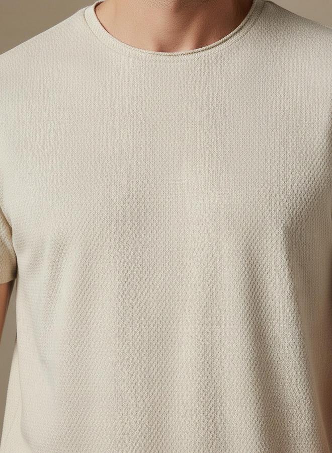 Iconic Men Slim Fit Round Neck Short Sleeve Popcorn Textured T shirt - Image 4
