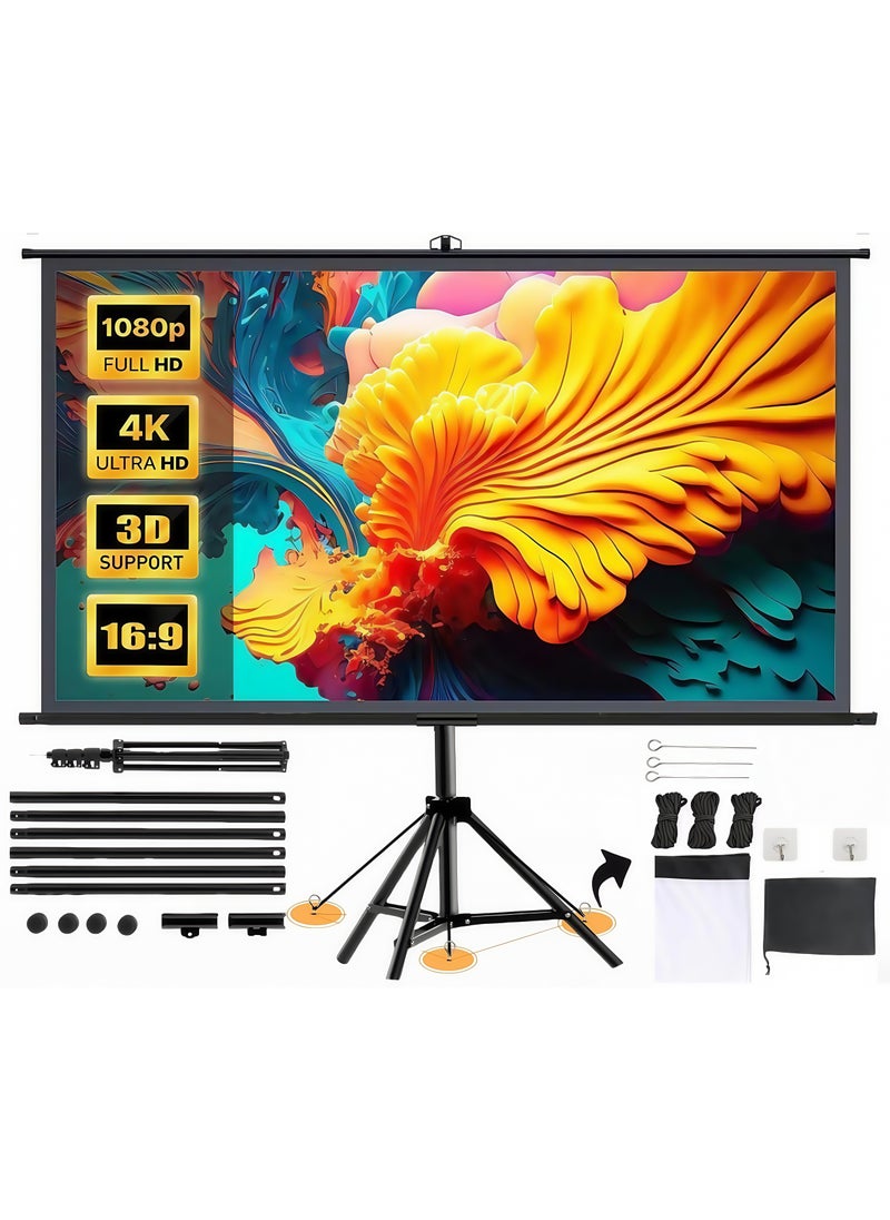 Flash Hawk Updated Projector Screen with Stand 100inch Indoor Outdoor Projector Screen 16:9, 4K HD Projector Screen for Outdoor and Indoor Wall Hanging 2 IN 1 with Carry Bag, Ground Nails  - Image 1
