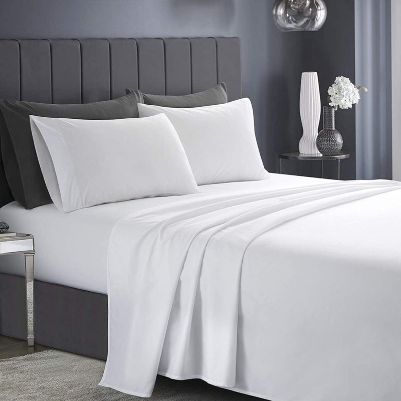 RISHAHOME 3 Piece Deep Pocketed Fitted Bedsheet Set Queen Size|White Colour |1 Fittedsheet - 180x200+30 cm, 2 Pillowcases - 50x75 cm|Non allergic Microfiber for year-around use. - Image 1
