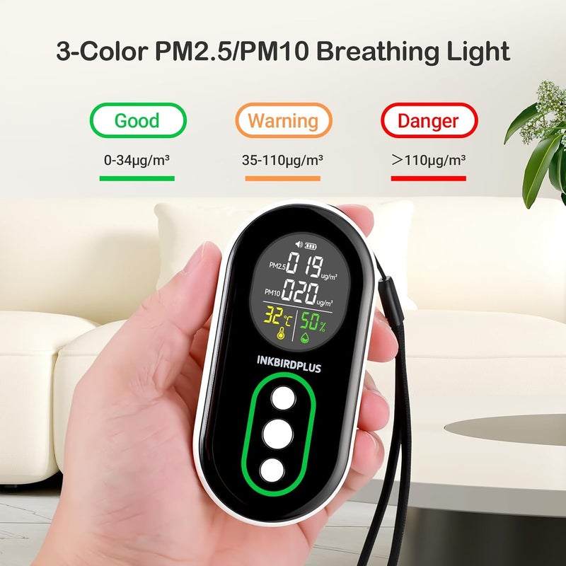 مراقب جودة الهواء الداخلي PM2.5 من INKBIRDPLUS، كاشف محمول لـ PM2.5 وPM10 ودرجة الحرارة والرطوبة، مع إنذار مزدوج صوتي وضوئي، مؤشر PM2.5 وPM10، للمنزل والمكتب والمدرسة - Image 3