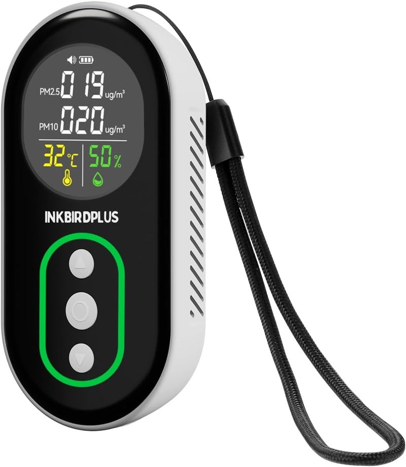 مراقب جودة الهواء الداخلي PM2.5 من INKBIRDPLUS، كاشف محمول لـ PM2.5 وPM10 ودرجة الحرارة والرطوبة، مع إنذار مزدوج صوتي وضوئي، مؤشر PM2.5 وPM10، للمنزل والمكتب والمدرسة - Image 1