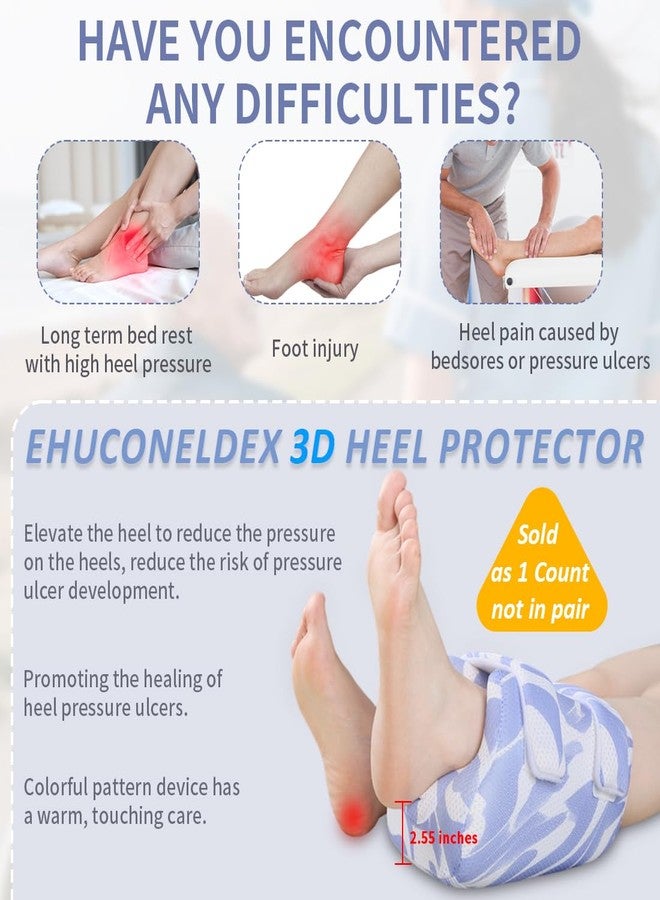 EHUCONELDEX 3D Heel Protectors to Elevation Foot for Pressure Sores,Ankle Pillow Cushions for Bed Sores and Heel Pain Relief,Suitable for Elderly or Bedridden (Blue Stripe Pattern, Sold as 1 Piece) - Image 2