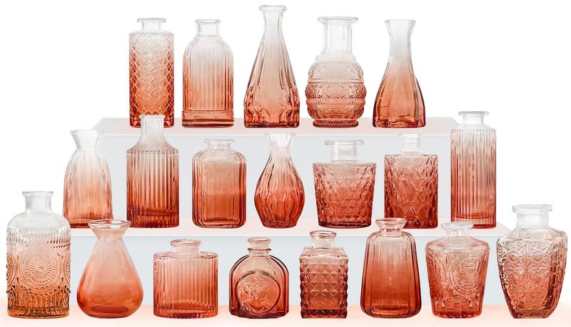 QLOFEI Amber Glass Bud Vase Set,20Pcs Small Glass Vase for Flowers, Clear Bud Set in Bulk,Mini Single Vintage Design for Centerpiece Rustic Wedding Decorations Home Table Flower DÃ©cor - Image 1