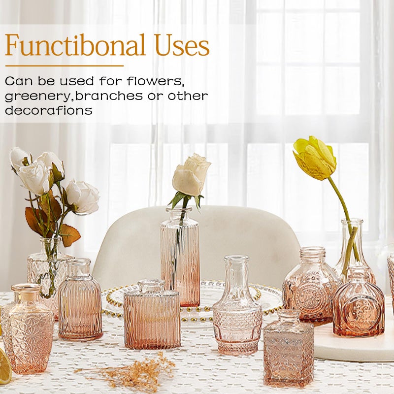 QLOFEI Amber Glass Bud Vase Set,20Pcs Small Glass Vase for Flowers, Clear Bud Set in Bulk,Mini Single Vintage Design for Centerpiece Rustic Wedding Decorations Home Table Flower DÃ©cor - Image 2