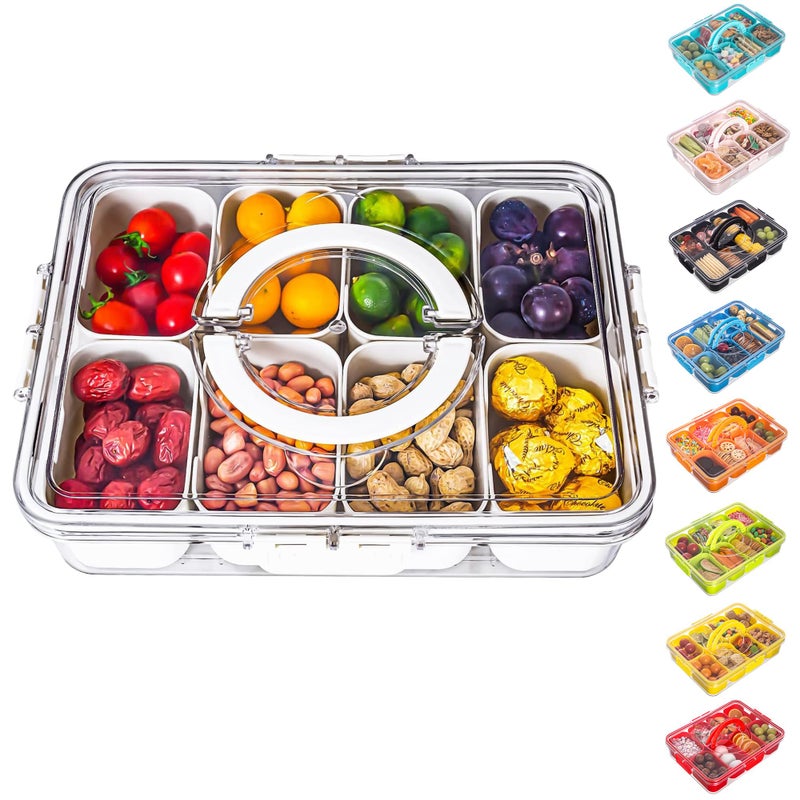 Dingerjar Divided Serving Tray with Lid and Handle - Snackle Box Charcuterie Container for Portable Snack Platters - Clear Organizer for Candy, Fruits, Nuts, Snacks - Perfect for Party, Entertaining - Image 1