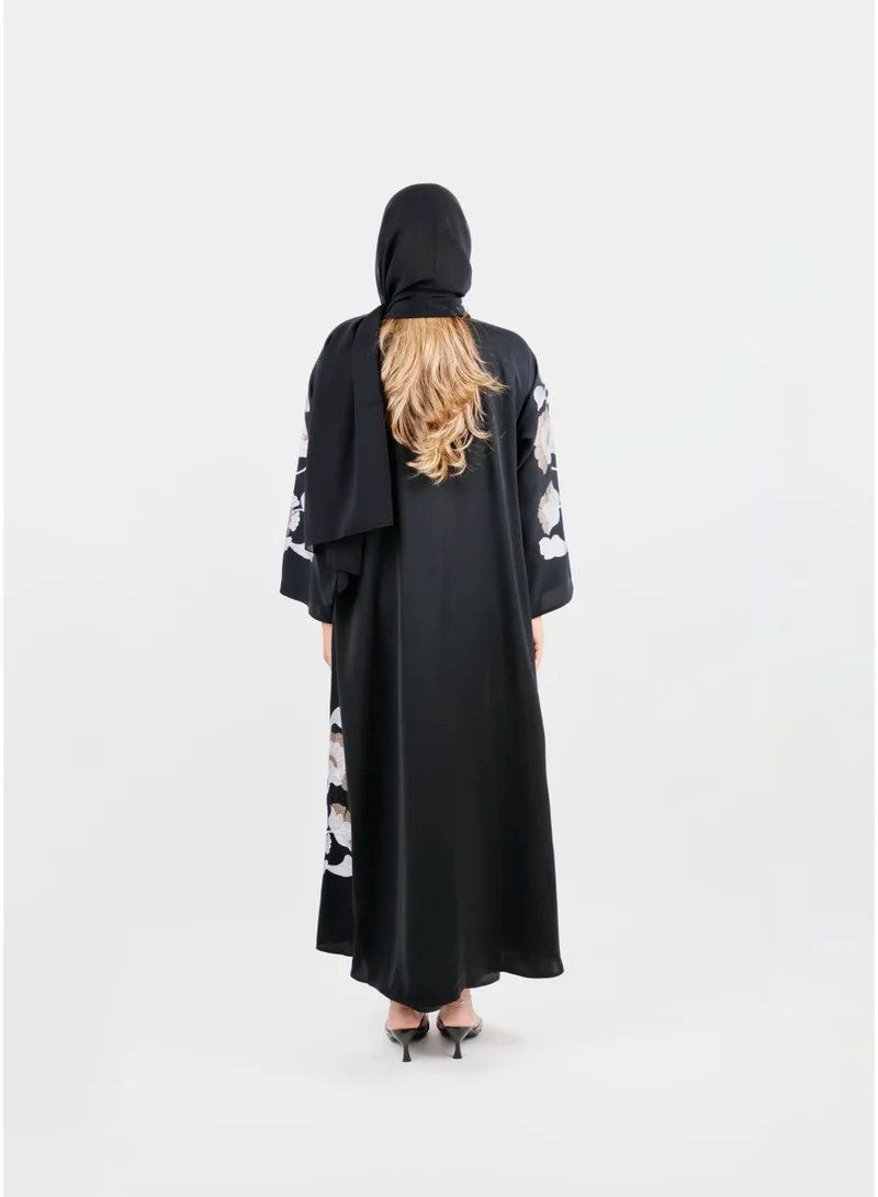JAMEELA  Black Gardenia Rose-Embroidered Abaya for Women | Best Price UAE
