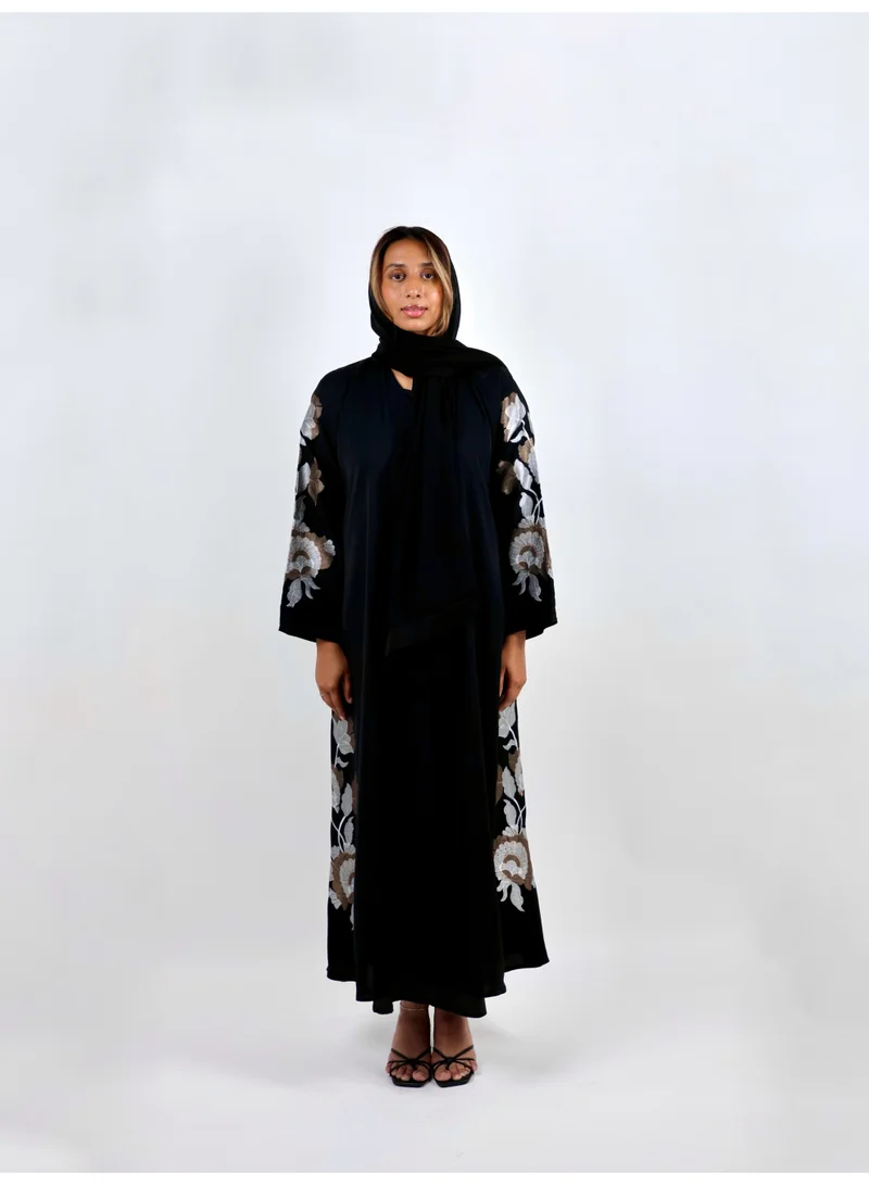 JAMEELA  Black Gardenia Rose-Embroidered Abaya for Women | Best Price UAE