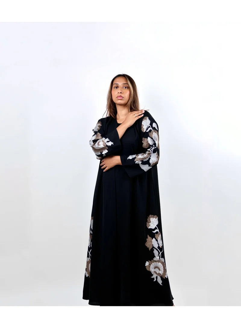 JAMEELA  Black Gardenia Rose-Embroidered Abaya for Women | Best Price UAE