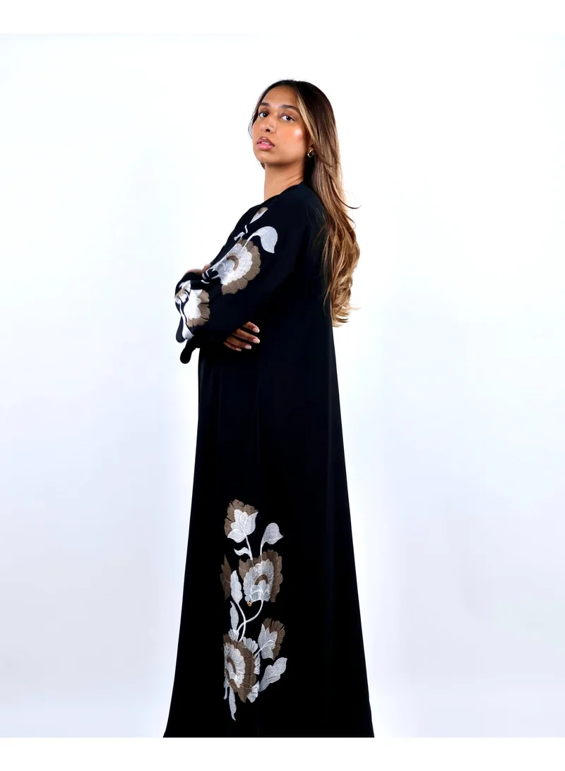 JAMEELA  Black Gardenia Rose-Embroidered Abaya for Women | Best Price UAE