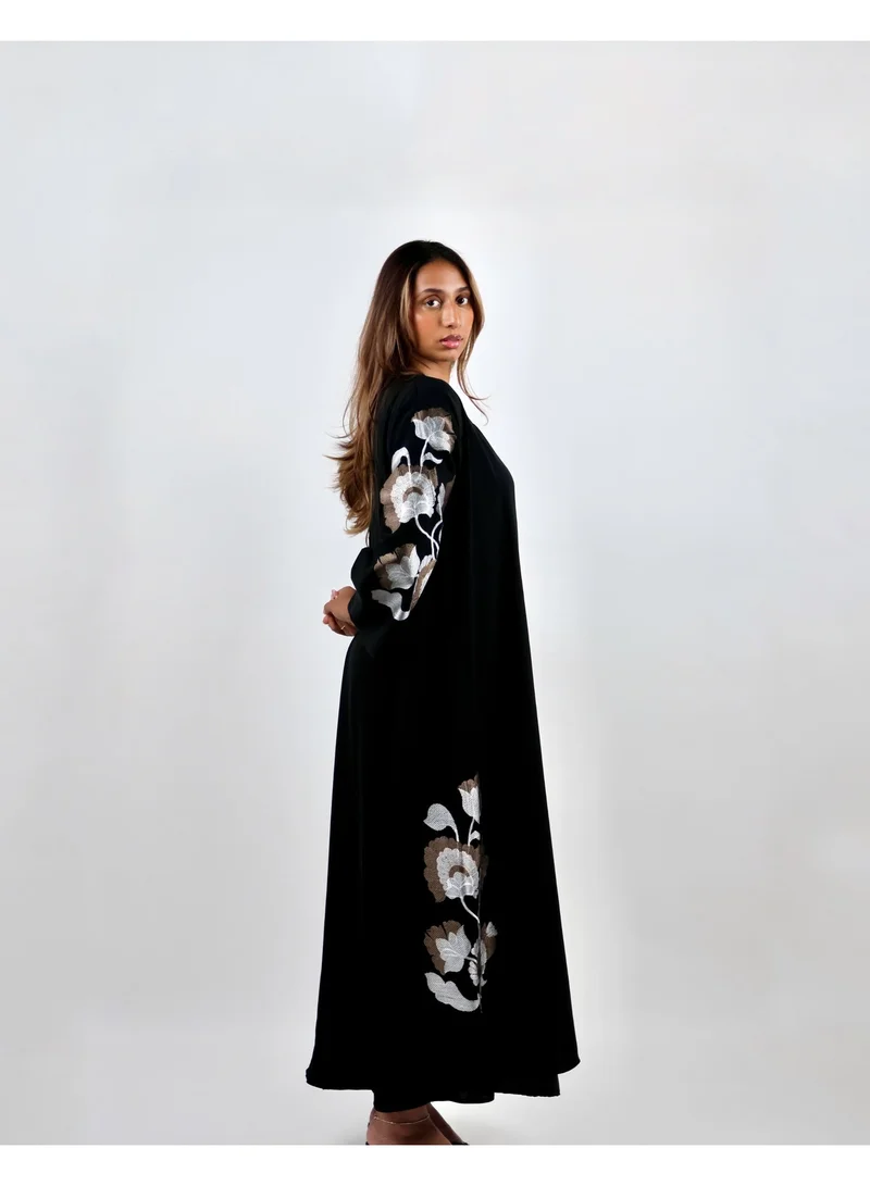 JAMEELA  Black Gardenia Rose-Embroidered Abaya for Women | Best Price UAE