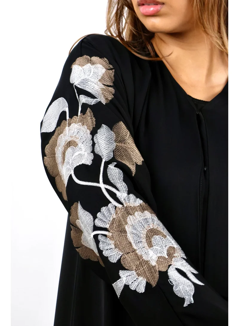 JAMEELA  Black Gardenia Rose-Embroidered Abaya for Women | Best Price UAE