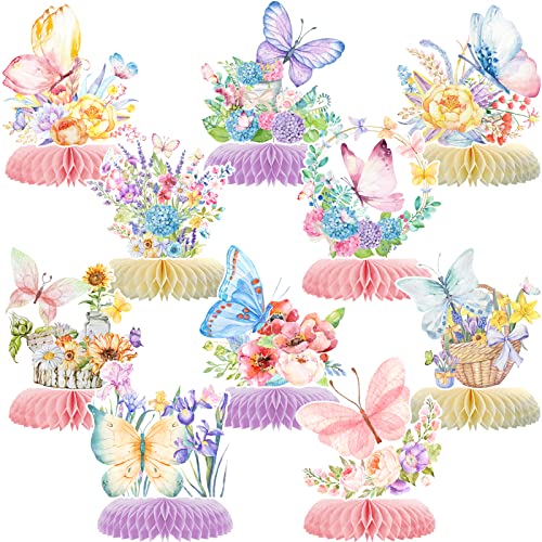 Tarklanda 10pcs Butterfly Party Decorations Spring Pink Purple Butterfly Flowers Centerpieces 3D Table Honeycomb Toppers for Girls Baby Shower Party Photo Prop Supplies - Image 1