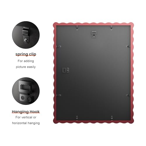 Chrspk 11x14 Wavy Picture Frame With Mat For 8x10, Wavy Edge Wooden Picture Frame with Real Glass - Wall Mount Display, Red, 2 Pack - Image 4