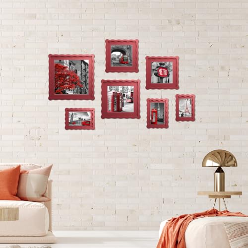 Chrspk 11x14 Wavy Picture Frame With Mat For 8x10, Wavy Edge Wooden Picture Frame with Real Glass - Wall Mount Display, Red, 2 Pack - Image 5