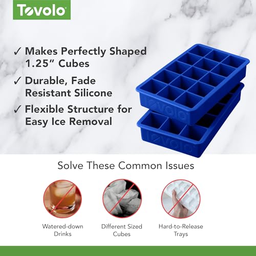 Tovolo Perfect Ice Mold Freezer Tray of 1.25-Inch Cubes for Whiskey, Bourbon, Spirits & Liquor, BPA-Free Silicone, Fade Resistant, Set of 2, Stratus Blue - Image 3