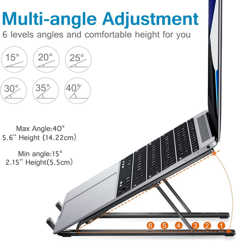 ivoler Laptop Stand, Laptop Holder Riser Computer Tablet Stand, 6 Angles Adjustable Aluminum Ergonomic Foldable Portable Desktop Holder Compatible with 10-15.6” MacBook,iPad, HP, Dell, Lenovo Black - Image 4