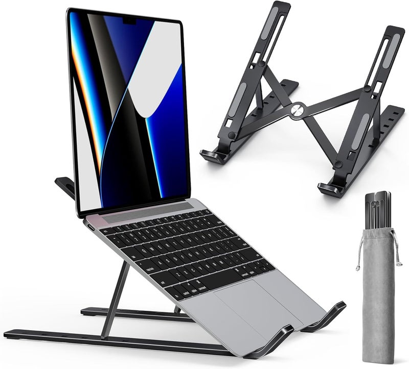 ivoler Laptop Stand, Laptop Holder Riser Computer Tablet Stand, 6 Angles Adjustable Aluminum Ergonomic Foldable Portable Desktop Holder Compatible with 10-15.6” MacBook,iPad, HP, Dell, Lenovo Black - Image 1