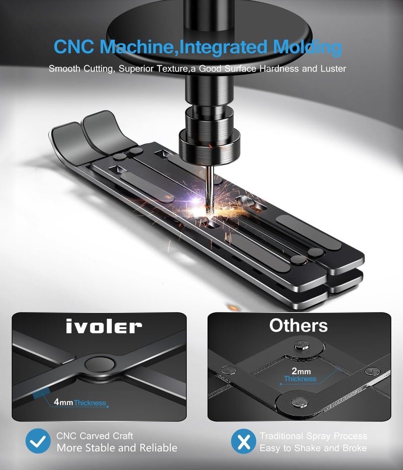 ivoler Laptop Stand, Laptop Holder Riser Computer Tablet Stand, 6 Angles Adjustable Aluminum Ergonomic Foldable Portable Desktop Holder Compatible with 10-15.6” MacBook,iPad, HP, Dell, Lenovo Black - Image 2