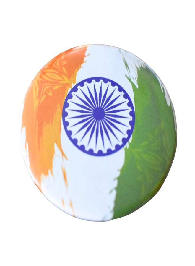 ال سي شارات العلم الهندي ثلاثي الألوان من إل سي | عبوة من 10 شارات دائرية بدبابيس ليوم الاستقلال ويوم الجمهورية | شارة زر بلاستيكية | شارات تيرانجا لامعة 58 مم (التصميم 7) - Image 5