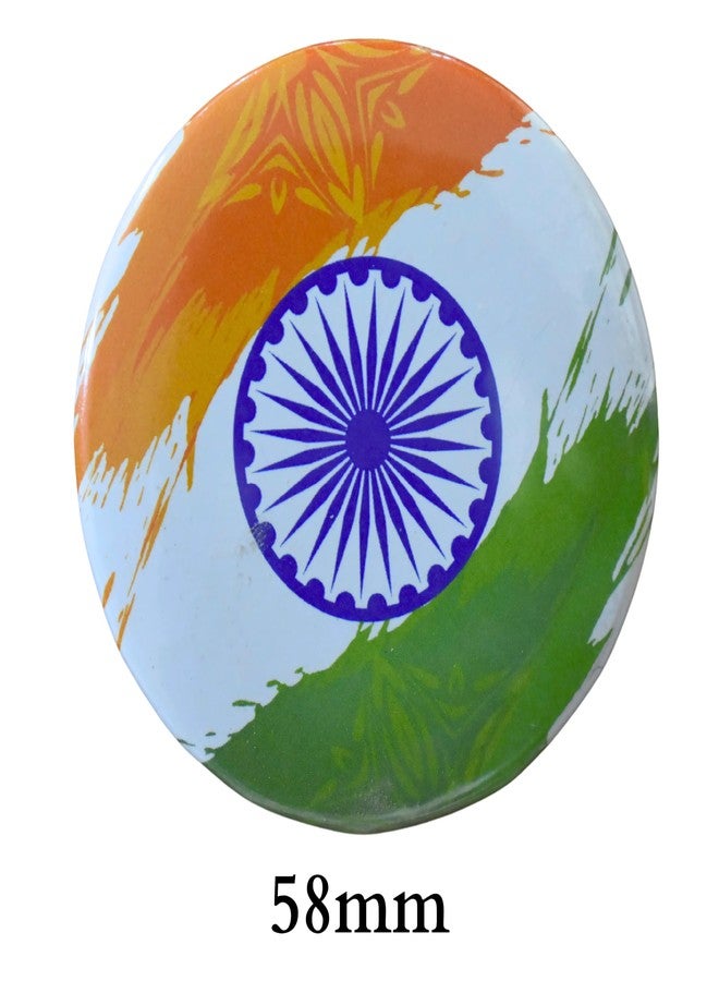ال سي شارات العلم الهندي ثلاثي الألوان من إل سي | عبوة من 10 شارات دائرية بدبابيس ليوم الاستقلال ويوم الجمهورية | شارة زر بلاستيكية | شارات تيرانجا لامعة 58 مم (التصميم 7) - Image 3