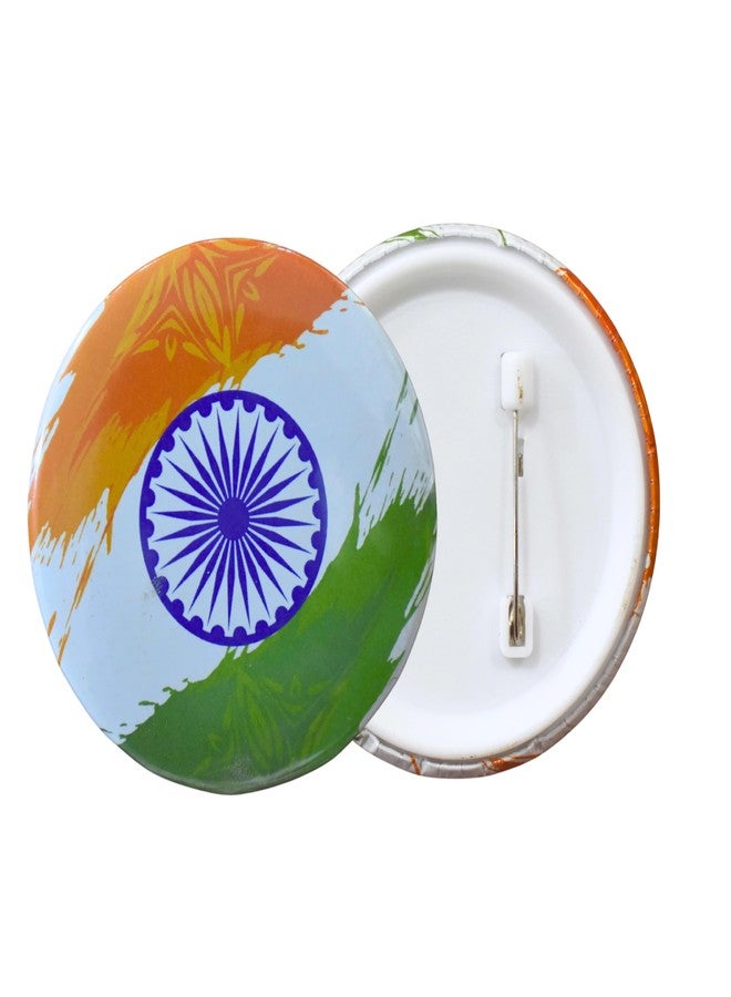 ال سي شارات العلم الهندي ثلاثي الألوان من إل سي | عبوة من 10 شارات دائرية بدبابيس ليوم الاستقلال ويوم الجمهورية | شارة زر بلاستيكية | شارات تيرانجا لامعة 58 مم (التصميم 7) - Image 2