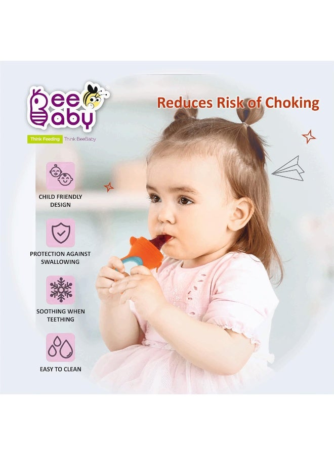 Beebaby Silicone Food and Fruit Nibbler with Extra Silicone Mesh (Fresh - Orange) - Image 2