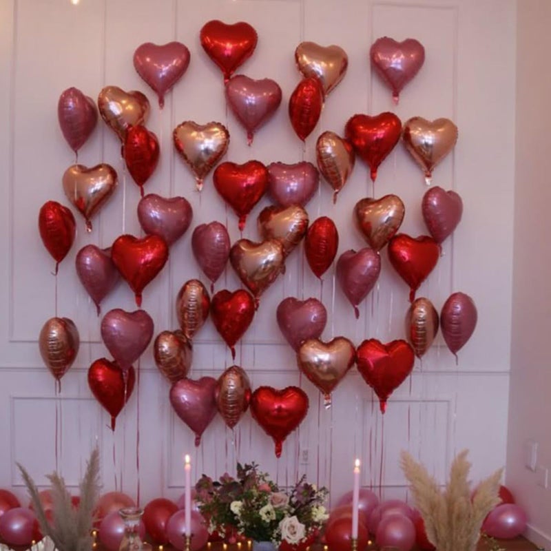Vibzox Rose Gold and Pink Heart Balloons, 18 Inch Red Pink Heart Shape Balloon, 12PCS Red Rose Gold Helium Foil Love Heart Balloon for Girls Birthday Engagement Wedding Valentine Party Decorations - Image 4