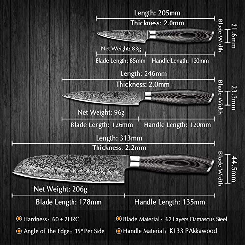 XINZUO 5-Piece Kitchen Knife,Super Sharp Damascus Steel Professional Chef Knife Set with Pakkawood Handle, Gift Box - Image 5