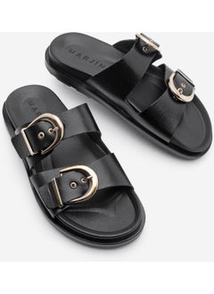 MARJIN Women's Leather Double Band Buckled Casual Slippers Gepso  - Image 1