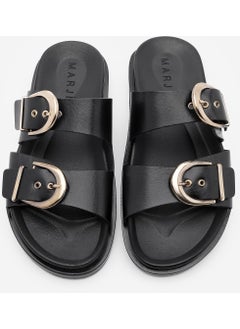 MARJIN Women's Leather Double Band Buckled Casual Slippers Gepso  - Image 4