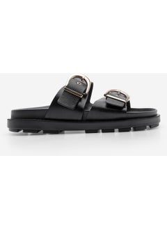 MARJIN Women's Leather Double Band Buckled Casual Slippers Gepso  - Image 2