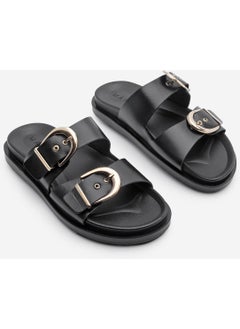 MARJIN Women's Leather Double Band Buckled Casual Slippers Gepso  - Image 3