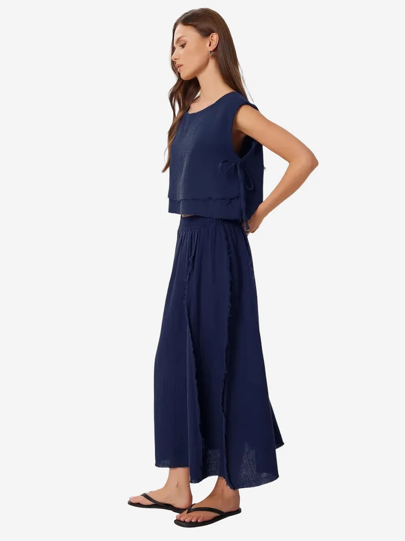 السعادة في إسطنبول ISTANBUL Cotton Sleeveless Blouse and Wide-Leg Skirt Set