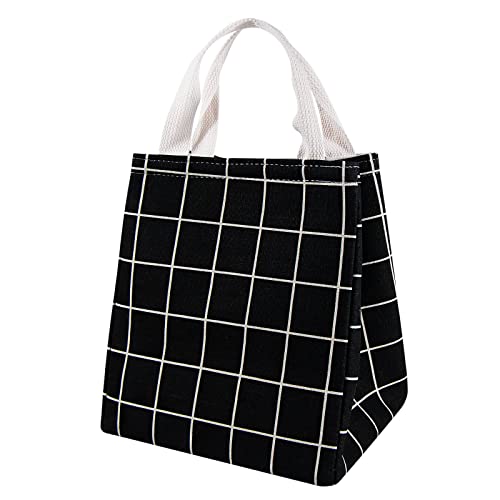 Daixers Lunch Bag Insulated Lunch Box for Women MenReusable Adult Lunch Tote Bags for Work or Travel Black Plaid - Image 1