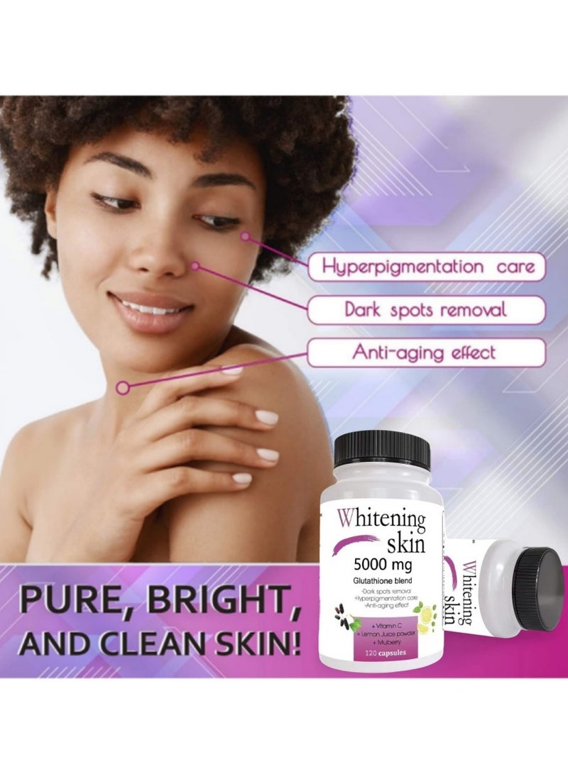 SKIN Glutathione Whitening Pills - Dark Spots & Acne Scar Remover - 5000mg - Vegan Skin Bleaching Pills with Anti-Aging & Antioxidant Effect - 120 Capsules  - Image 3