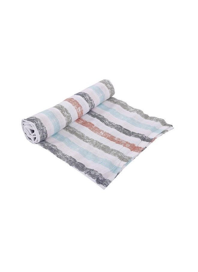MOM'S HOME - Organic Cotton Super Soft Baby Muslin Cloth Swaddle 0 12 Months Pack Of 3 Stripestar Solid Blue - Image 1