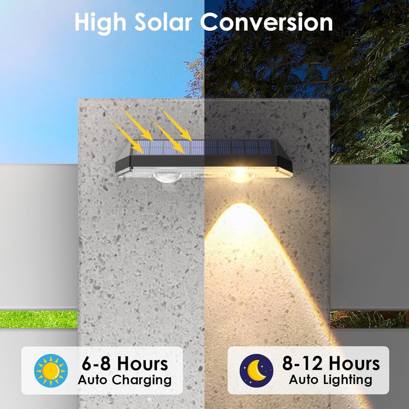 أضواء السياج الشمسية الخارجية مقاومة للماء LED - 3000/4000/6000K 3 أوضاع، IP65 مقاومة للماء أضواء سياج تعمل بالطاقة الشمسية، أضواء جدار شمسية للاستخدام الخارجي، الفناء الخلفي/الدرج/الشرفة/سياج السطح/درابزين السلالم (12 عبوة) - Image 3