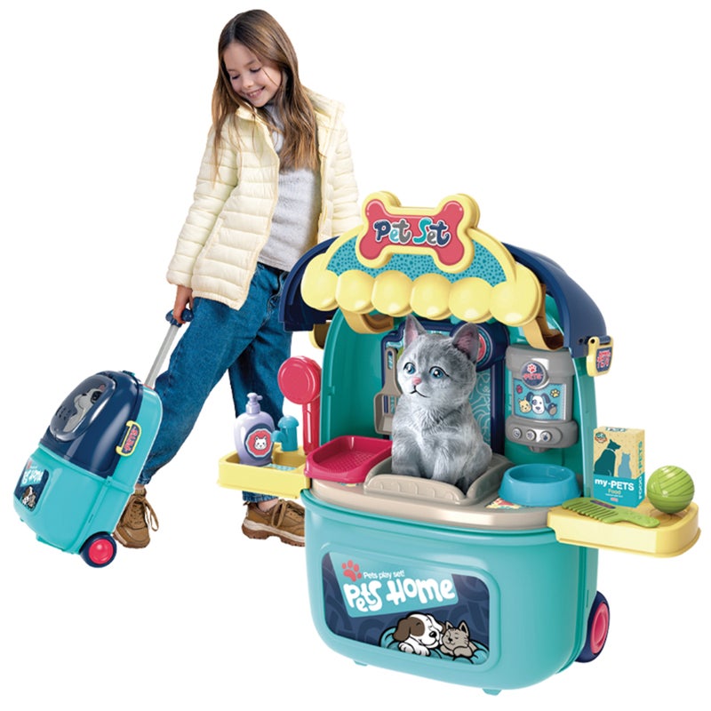Pet Care Carrier Trolley Toy for Kids – 2-in-1 Pretend Play Set with Accessories – Portable Animal Feeding u0026 Care Kit – Ideal Gift for Ages 3+ - Image 4