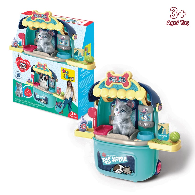 Pet Care Carrier Trolley Toy for Kids – 2-in-1 Pretend Play Set with Accessories – Portable Animal Feeding u0026 Care Kit – Ideal Gift for Ages 3+ - Image 1