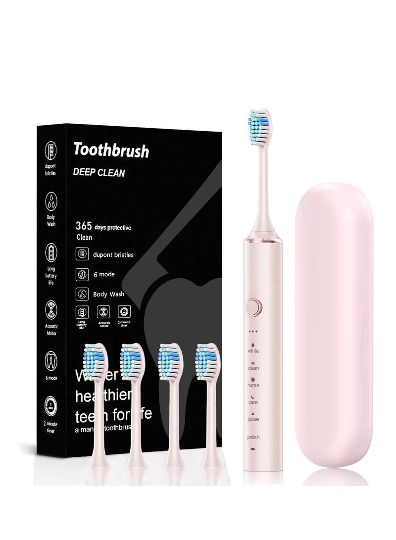 Electric Toothbrush, Sonic Toothbrush with 6 Brush Heads Ultra Sonic Motor 6 Modes, Rechargeable, Electric Toothbrush for Adults and Teenagers - Image 1
