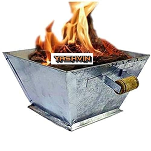 Yashvin Puja Items Big Size 11 Inch Hawan Kund/Yagna Kund For Vedic Hawan Rituals Heavy Wider Base Iron Kund | With Heavy Wooden Handles | Perfect For Home Yagna || Made In India Bn396 - Image 1