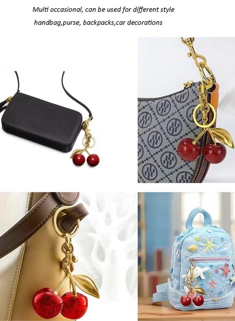 Breezly 3D Cherry Bag & Keychain Charm with Glossy Red Cherries and Elegant Gold-Tone Details - Image 4