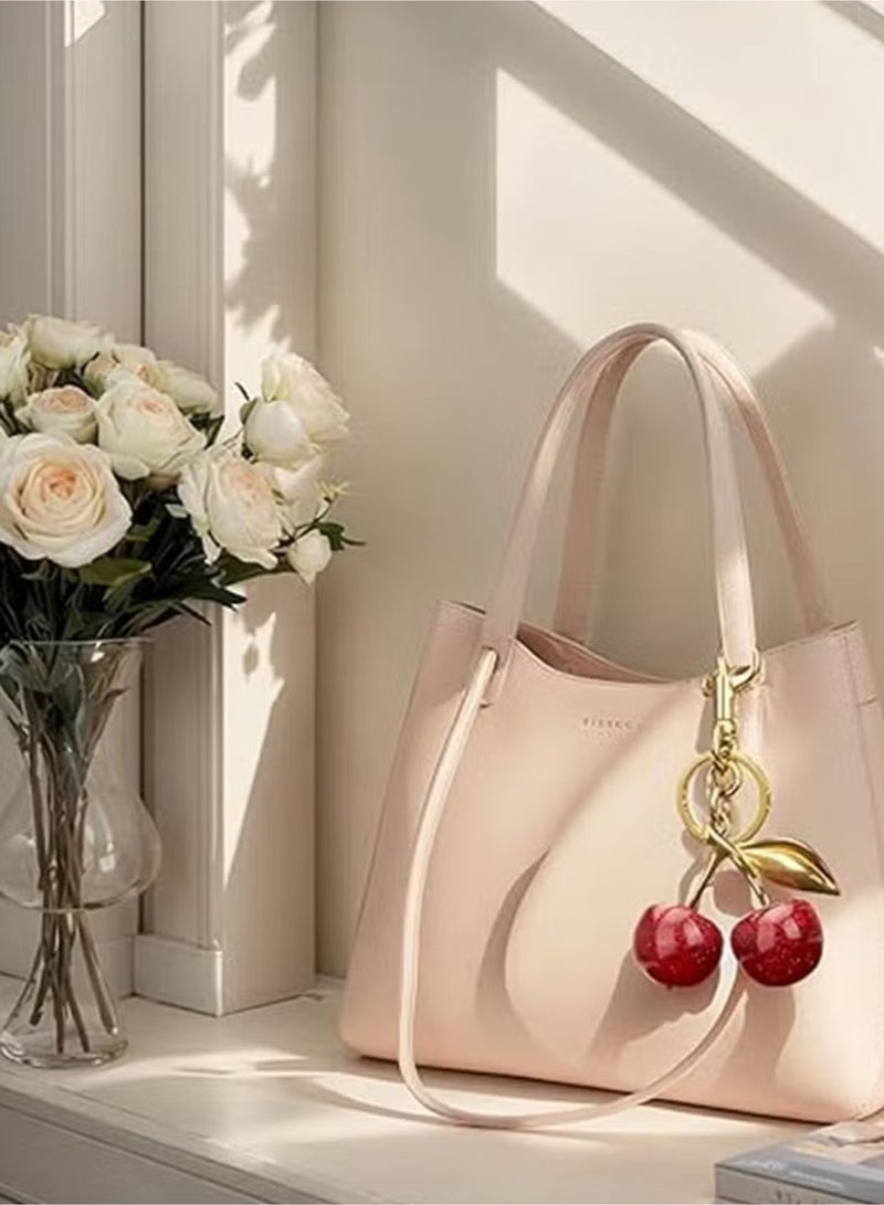 Breezly 3D Cherry Bag & Keychain Charm with Glossy Red Cherries and Elegant Gold-Tone Details - Image 2