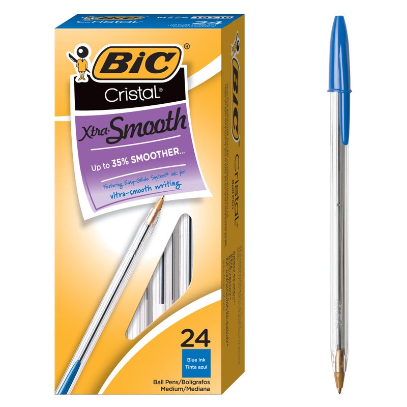 BIC Cristal Xtra Smooth Blue Ballpoint Pens, Medium Point (1.0mm), 24-Count Pack, Extra Smooth and Reliable Ballpoint Pens - Image 1