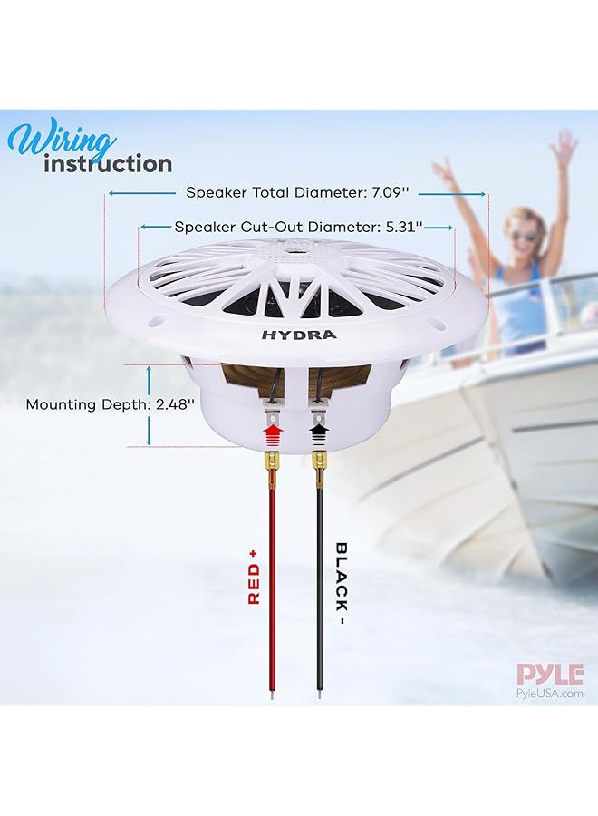 Pyle 6.5 Inch Dual Marine Speakers - 2 Way Waterproof And Weather Resistant Outdoor Audio Stereo Sound System With 200 Watt Power, Poly Carbon Cone And Butyl Rubber Surround - 1 Pair - Plmr62 (White) - Image 2