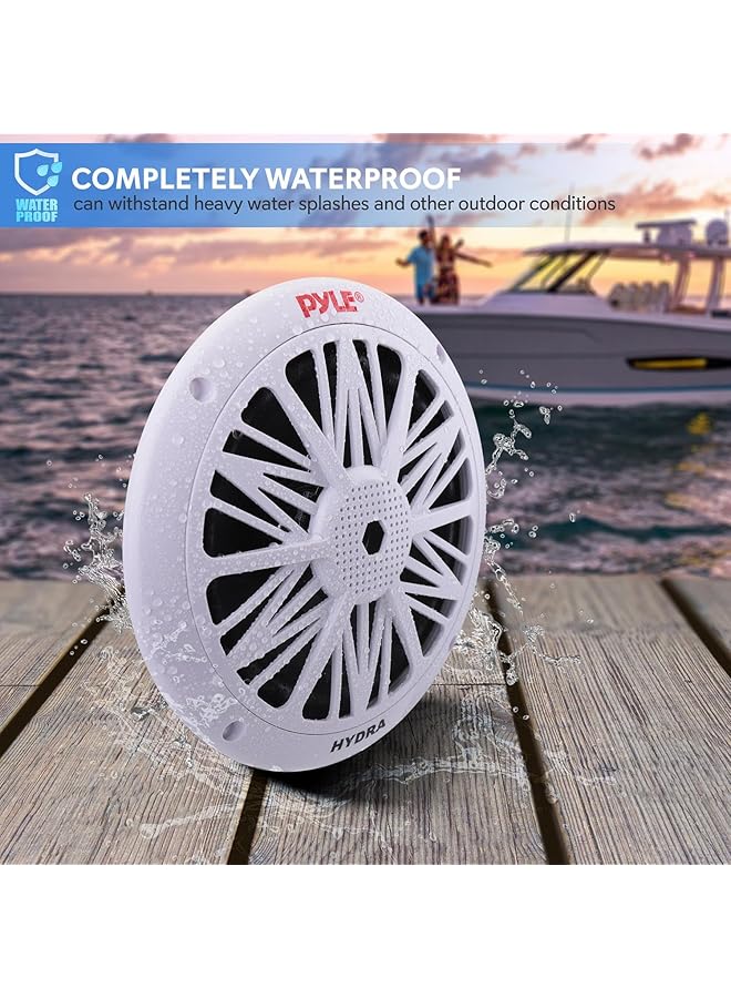 Pyle 6.5 Inch Dual Marine Speakers - 2 Way Waterproof And Weather Resistant Outdoor Audio Stereo Sound System With 200 Watt Power, Poly Carbon Cone And Butyl Rubber Surround - 1 Pair - Plmr62 (White) - Image 3