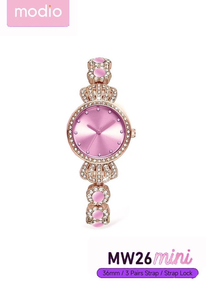 Modio MW26 Mini 36mm Smartwatch Combo for Ladies – Elegant Black Analog-Digital Hybrid Watch with 3 Interchangeable Straps, Stylish Mini Design, Full Touchscreen, Health & Fitness Tracking, Long Battery Life, Magnetic Charging Cable, Compatible with Android & iOS - Image 3