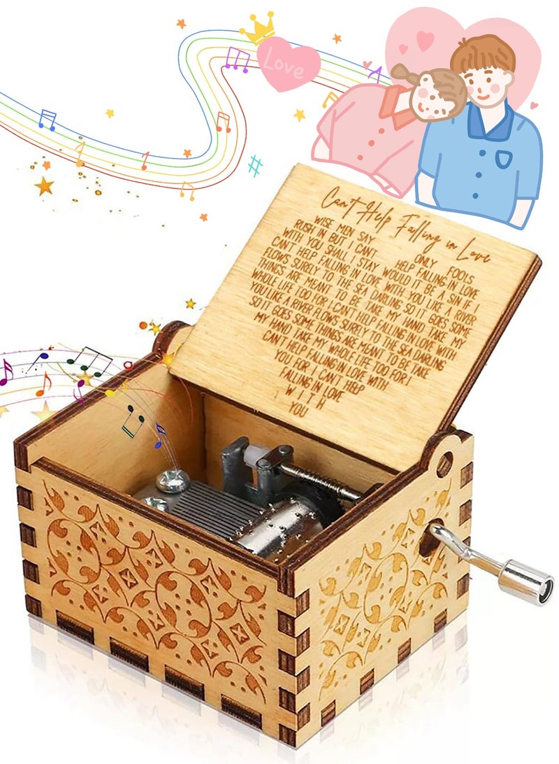 SANMUGEED Can't Help Falling in Love Music Box, Wooden Hand Crank Musical Box, Anniversary Valentines Birthday for Lover, Boyfriend, Girlfriend, Wife, Husband - Image 1